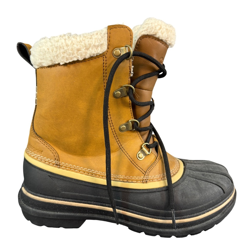 Crocs AllCast Luxe Duck Boots Waterproof Tan Black Faux Shearling Lined Mens 8